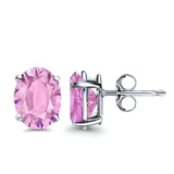 Art Deco Oval Wedding Bridal Solitaire Stud Earrings Simulated Pink CZ 925 Sterling Silver-8mmx6mm