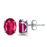 Art Deco Oval Wedding Bridal Solitaire Stud Earrings Simulated Ruby CZ 925 Sterling Silver-8mmx6mm