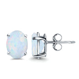 Art Deco Oval Wedding Bridal Solitaire Stud Earrings Lab Created White Opal 925 Sterling Silver-8mmx6mm
