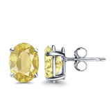 Art Deco Oval Wedding Bridal Solitaire Stud Earrings Simulated Yellow CZ 925 Sterling Silver-8mmx6mm