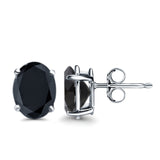 Art Deco Oval Wedding Bridal Solitaire Stud Earrings Simulated Black CZ 925 Sterling Silver-7mmx5mm
