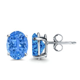 Solitaire Stud Earrings Oval Blue Topaz CZ 925 Sterling Silver-7mmx5mm Wholesale