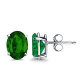 Art Deco Oval Wedding Bridal Solitaire Stud Earrings Simulated Green Emerald CZ 925 Sterling Silver-7mmx5mm