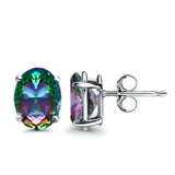 Art Deco Oval Wedding Bridal Solitaire Stud Earrings Simulated Rainbow CZ 925 Sterling Silver-7mmx5mm
