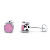 Solitaire Screw Back Stud Earring Created Pink Opal 925 Sterling Silver Wholesale