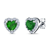Heart shape Stud Earrings Wedding Simulated Green Emerald CZ 925 Sterling Silver (10mm)