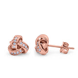 Stud Earrings Round Rose Tone, Simulated CZ 925 Sterling Silver (8mm)
