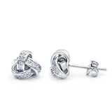 Stud Earrings Round Simulated CZ 925 Sterling Silver (8mm)