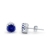 Wedding Engagement Bridal Stud Earrings Round Simulated Blue Sapphire CZ 925 Sterling Silver