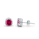 Wedding Engagement Bridal Stud Earrings Round Simulated Ruby CZ 925 Sterling Silver