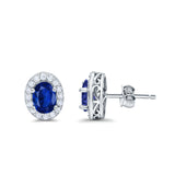 Stud Earrings Wedding Oval Simulated Blue Sapphire CZ 925 Sterling Silver (11mm)