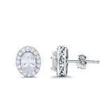 Stud Earrings Wedding Oval Simulated Cubic Zirconia 925 Sterling Silver (11mm)