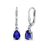 Teardrop Bridal Dangling Leverback Earrings Pear Simulated Blue Sapphire CZ 925 Sterling Silver