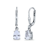 Teardrop Bridal Dangling Leverback Earrings Pear Simulated CZ 925 Sterling Silver