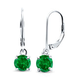 Lever Back Earring Round Simulated Green Emerald CZ 925 Sterling Silver (2mm-10mm)