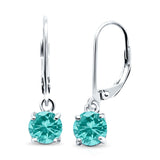 Lever Back Earring Round Simulated Paraiba Tourmaline CZ 925 Sterling Silver (2mm-10mm)