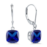 Cushion Cut Bridal Dangling Leverback Earrings Simulated Blue Sapphire CZ 925 Sterling Silver (3mm-10mm)