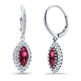 Halo Marquise Dangling Leverback Wedding Earrings Simulated Ruby CZ 925 Sterling Silver (31mm)