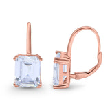 Cushion Cut Dangling Leverback Wedding Earrings Rose Tone, Simulated CZ 925 Sterling Silver (20mm)
