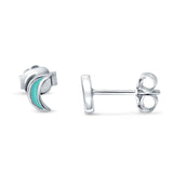 Tiny Crescent Moon New Design Simulated Turquoise Stud Earrings 925 Sterling Silver