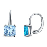 Cushion Leverback Earrings Simulated Aquamarine 925 Sterling Silver Wholesale