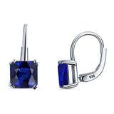 Cushion Leverback Earrings Simulated Blue Sapphire 925 Sterling Silver Wholesale
