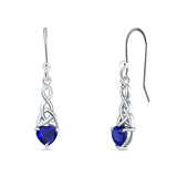 Celtic Trinity Heart Earrings Simulated Blue Sapphire 925 Sterling Silver Wholesale