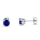 Round Hidden Halo Stud Earring Simulated Blue Sapphire 925 Sterling Silver Wholesale