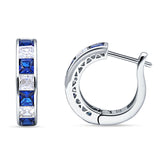 Minimalist Princess Huggie Hoop Earrings Simulated Blue Sapphire 925 Sterling Silver Wholesale