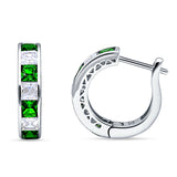 Minimalist Princess Huggie Hoop Earrings Simulated Green Emerald 925 Sterling Silver Wholesale