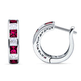 Minimalist Princess Huggie Hoop Earrings Simulated Ruby 925 Sterling Silver Wholesale