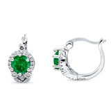 Halo Round Huggie Hoop Earrings Simulated Green Emerald 925 Sterling Silver Wholesale