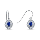 Halo Oval Fishhook Earring Simulated Blue Sapphire 925 Sterling Silver Wholesale