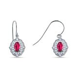 Halo Oval Fishhook Earring Simulated Ruby 925 Sterling Silver Wholesale