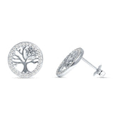 Tree Of Life Stud Earrings Cubic Zirconia 925 Sterling Silver Wholesale