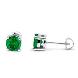 Solitaire Screw Back Stud Earring Brilliant Round Simulated Green Emerald CZ Solid 925 Sterling Silver