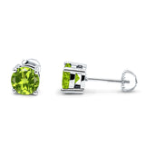 Solitaire Screw Back Stud Earring Brilliant Round Simulated Peridot CZ Solid 925 Sterling Silver