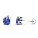 Solitaire Stud Earring Brilliant Round Simulated Tanzanite 925 Sterling Silver