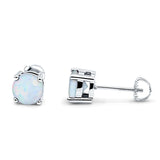 Solitaire Screw Back Stud Earring Brilliant Round Lab Created White Opal Solid 925 Sterling Silver