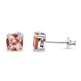 Cushion Stud Earring Solitaire Simulated Morganite 925 Sterling Silver Wholesale