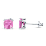 Cushion Stud Earring Solitaire Simulated Pink 925 Sterling Silver Wholesale