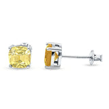Cushion Stud Earring Solitaire Yellow CZ 925 Sterling Silver Wholesale
