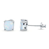 Solitaire Screw Back Stud Earring Excellent Cushion Cut Lab Created White Opal Solid 925 Sterling Silver
