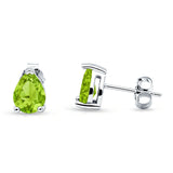 Art Deco Pear Shape Solitaire Push Back Stud Earring Excellent Simulated Peridot CZ 925 Sterling Silver
