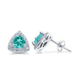 Halo Stud Earrings Simulated Paraiba Tourmaline CZ Round 925 Sterling Silver(8mm)