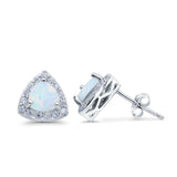 Halo Stud Earrings Lab Created White Opal Round Simulated CZ 925 Sterling Silver(8mm)
