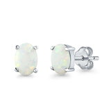 Lab Created White Opal Oval Stud Earrings Rhodium Plated 925 Sterling Silver (11mm)