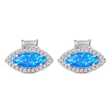 Halo Marquise Art Deco Stud Earring Lab Created Blue Opal 925 Sterling Silver (10.9mm)