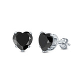 Heart Stud Earrings Simulated Black CZ 925 Sterling Silver (4mm-8mm)