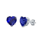 Heart Stud Earrings Simulated Blue Sapphire CZ 925 Sterling Silver (4mm-8mm)
